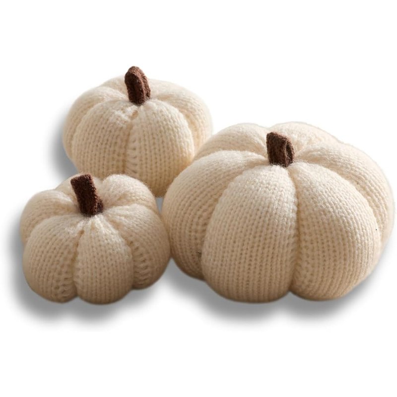Ivory knit pumpkins, set of 3