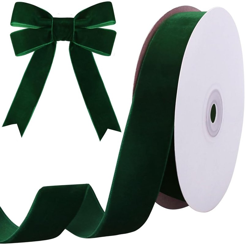 Dark green velvet ribbon, 1 in