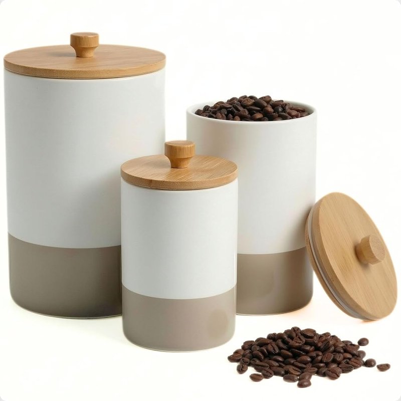 Ceramic canisters with bamboo lids