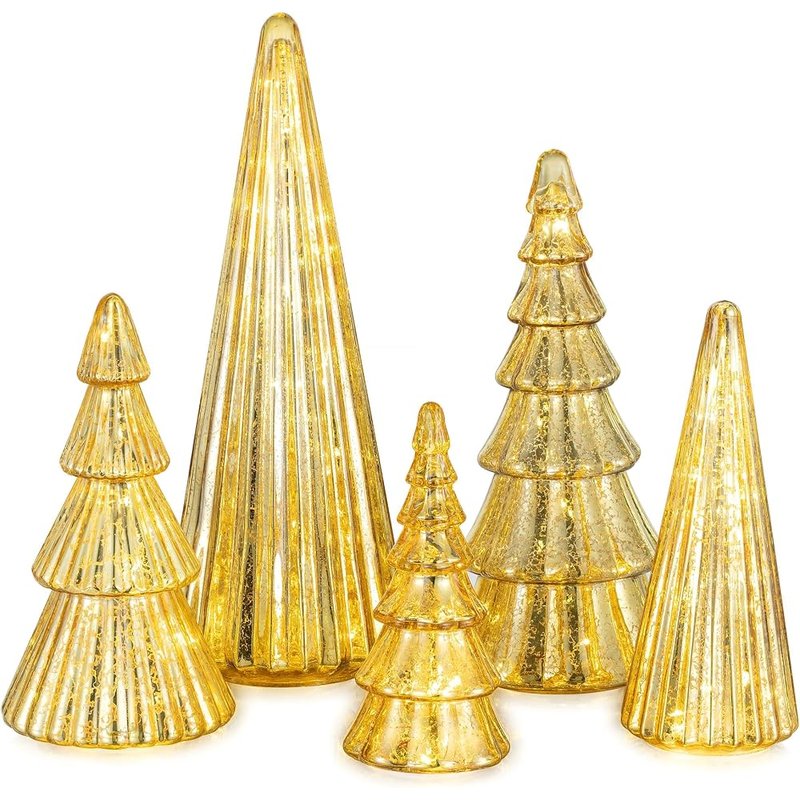 Glasseam gold mercury glass trees, set of 5