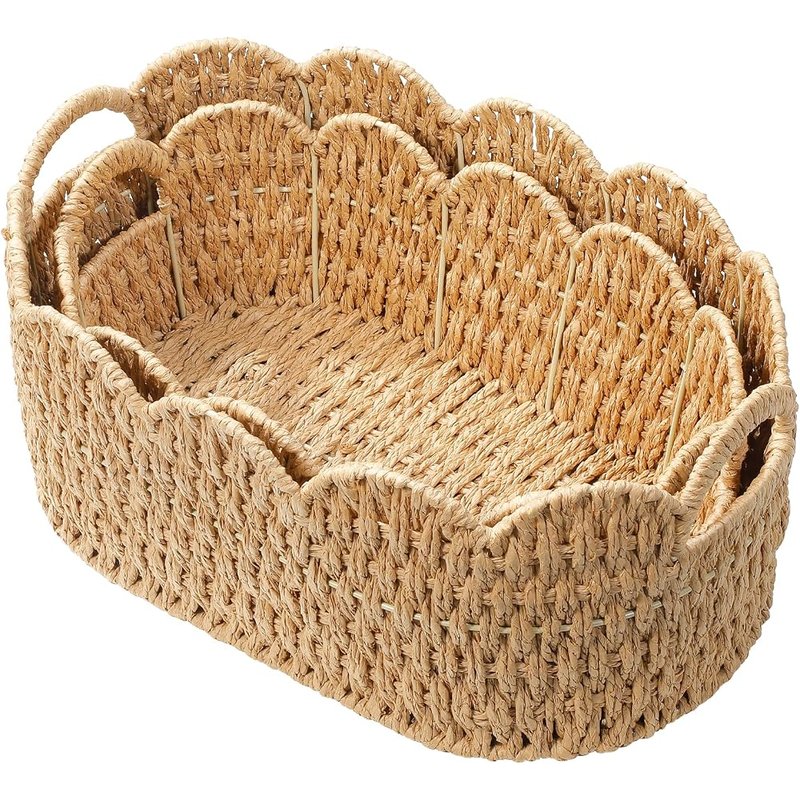 Paper rope scalloped baskets, set of 2