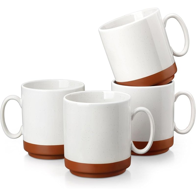 MALACASA khaki white ceramic mugs, set of 4