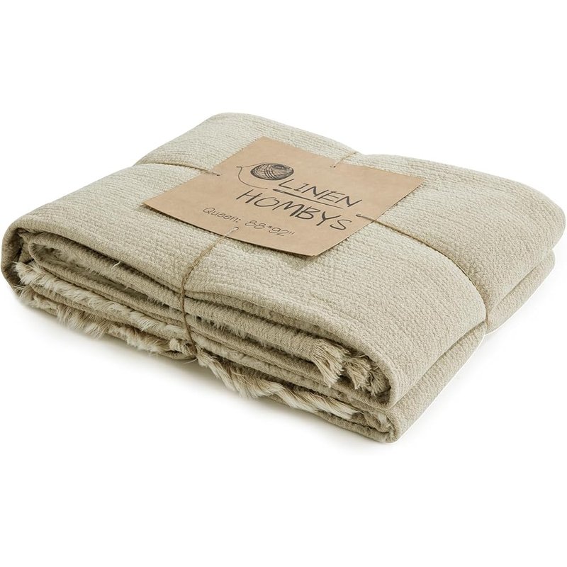 Natural linen throw blanket