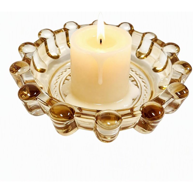 Amber bubble glass candle holder