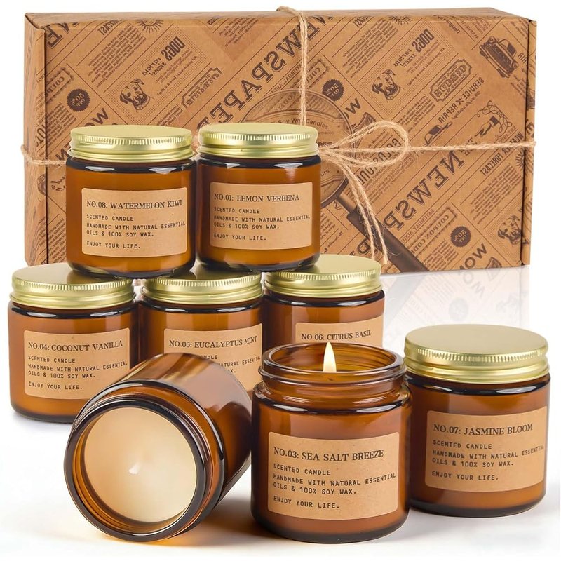 Amber jar soy candles, 8 pack