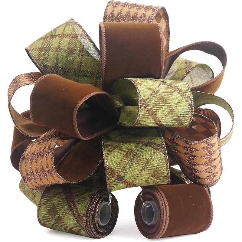 Brown velvet and plaid tree topper bow