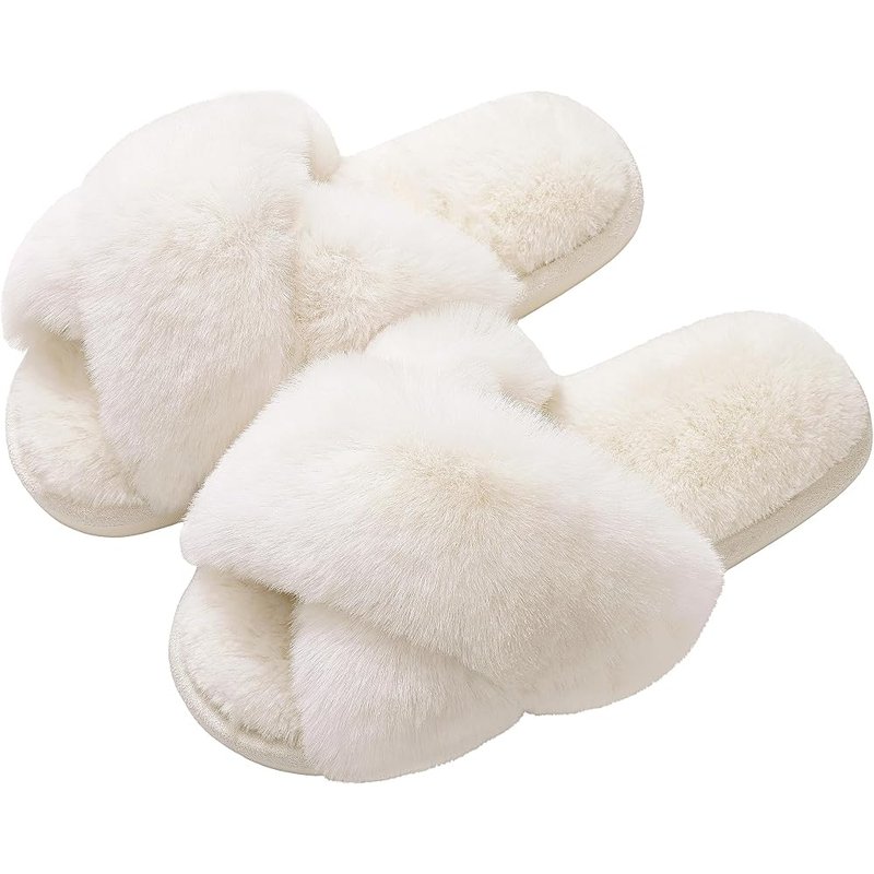 Fluffy cross-strap slippers