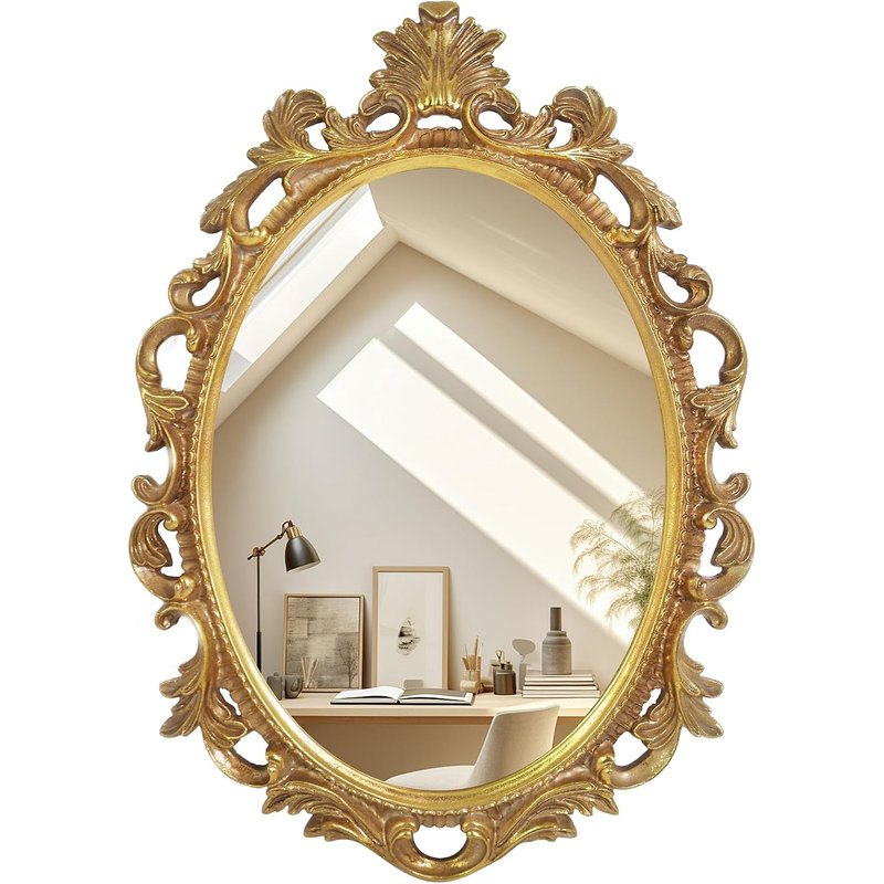 Antique gold oval scroll mirror