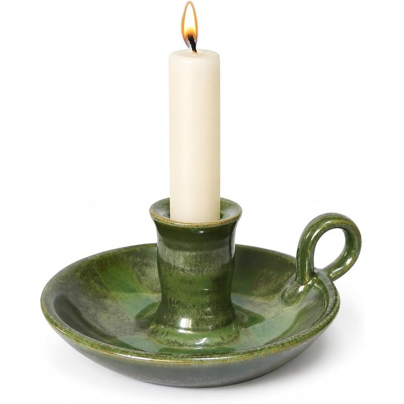 Green ceramic chamberstick