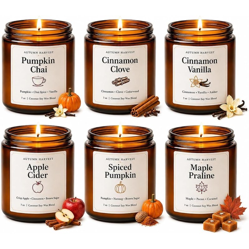 Fall scented soy candles, set of 6