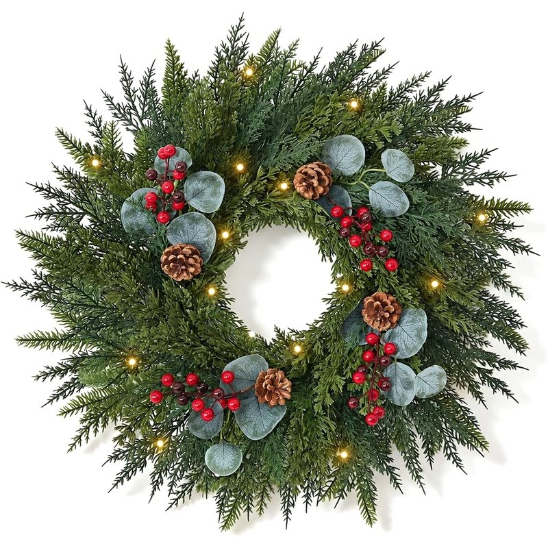 Norfolk pine Christmas wreath, 24 inch