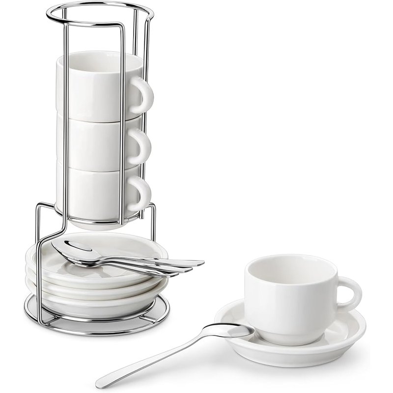 MALACASA porcelain espresso cups with stand