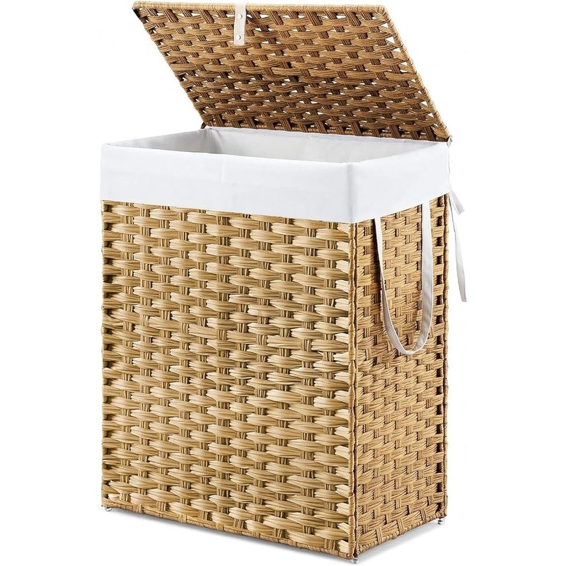 DUMOS wicker laundry basket with lid, 90L